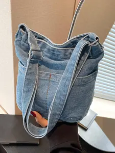 Exquisite design denim messenger bag, Denim Shoulder Purse, simple pocket design, casual shoulder messenger bag, large capacity daily commuting & street practical bag, Adjustable Shoulder Bag