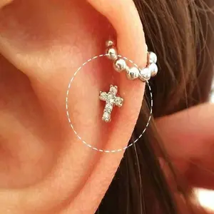 16g 18g 20g Pave Dainty Cross Cartilage Earring • Small Tragus Threadless Labret • Sparkly Gold Earring • CZ Pave Criss Cross Piercing