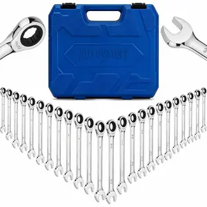 24pcs Ratcheting Wrench Set | Metric And SAE | Ratchet Combination Wrenches Set With Organizer | 72-Teeth | Chrome Vanadium Steel | 6-18 Mm & 1/4" To 3/4"