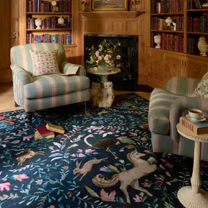 Luxury Unicorn Plant Print Carpet, Bohemian Style Retro Design, Boho Rug, Washable Non-Slip Large Area Animal Printed Decorative Rug for Living Room Bedroom Home Decor