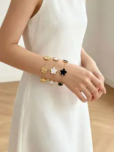 Lucky Clover Five-Leaf Flower Bracelet, Luxury Women's Wrist Jewelry, Stainless Steel Mother-Of-Pearl, Perfect for Gifts and Outings