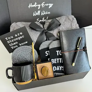 Care Package for Men - Get Well Soon Gifts for Men with Plush Blanket, Ceramic Mug Set, Socks, PU Notebook, Pen, Stress Stone & Greeting Card - Encouragement & Support Gift for Dad, Friend