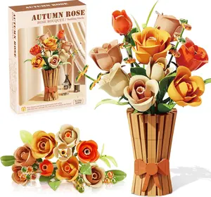 Roses Bouquet Building Kit with Vase – Artificial Flower Botanical Collection for Adults, Valentine’s Day Gift, Home & Office Decor, 14+