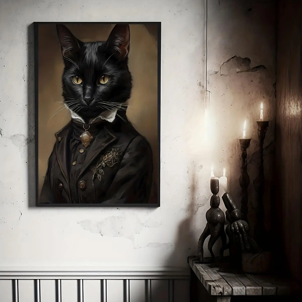 1pc Unframed Canvas Poster, Vintage Art, Gentleman Cat Wall Art Poster, Halloween Wall Decor, Gothic Art Dark Academia Painting, Ideal Gift For Bedroom Living Room Kitchen Corridor, Wall Art, Wall Decoration, Fall Decor
