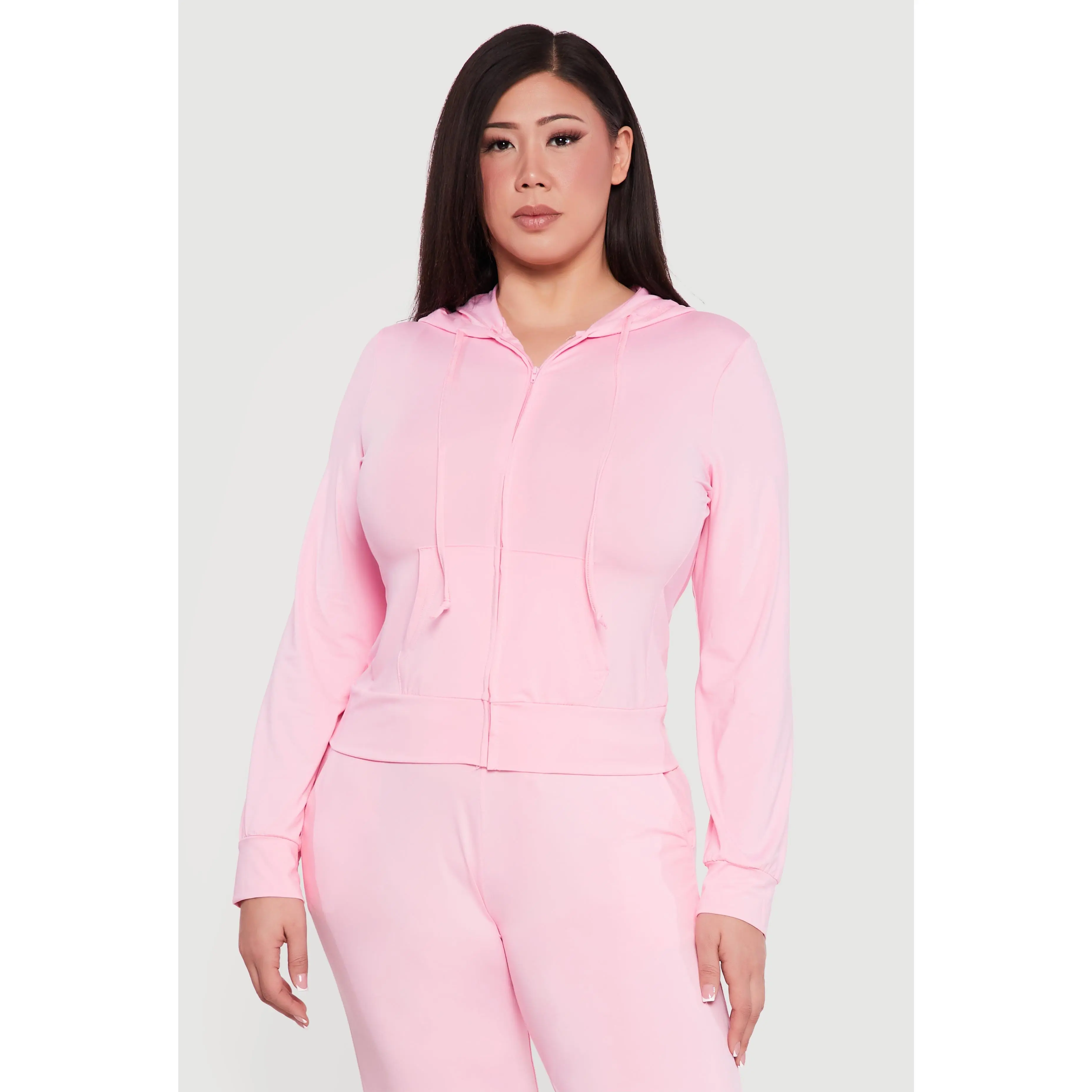 Plus Size Zip Front Hooded Active Jacket