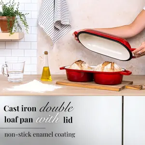 Multi functional bread cookware, Dutch high-quality yeast bread baking oven, glazed cast iron bread baking mold, 500 ° F high-temperature resistant non stick baking mold, double round hole bread position, baking bread, fried eggs
