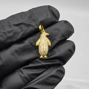 Moissanite Penguin Pendant - 925 Sterling Silver with Gold Vermeil - Icey