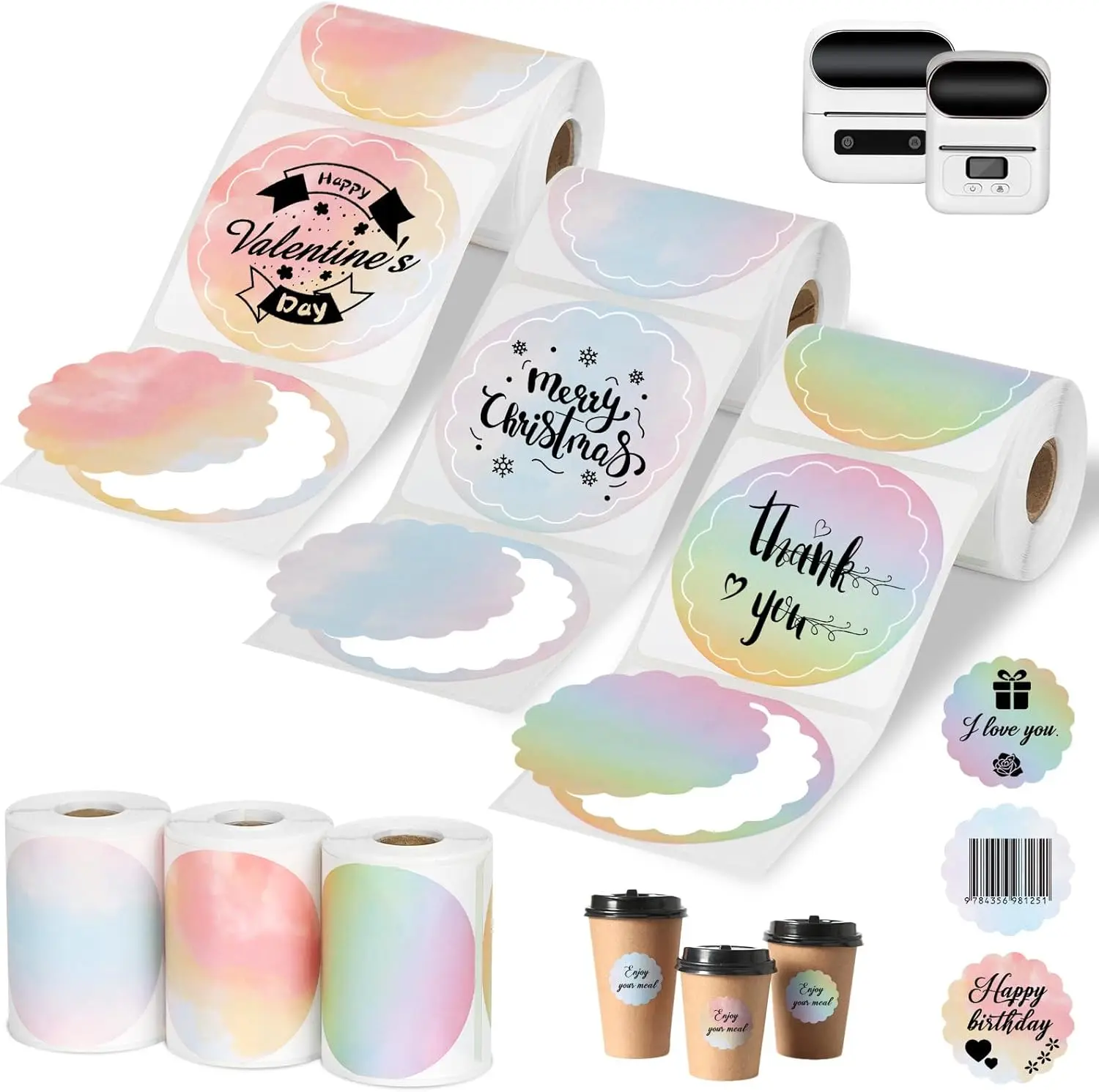 3 Rolls Thermal Labels Custom Sticker for Phomemo M110 M220 M221 M120 M200 Label Maker Printer 50x50MM Gradient Colorful Flower Edge Waterproof Address Label Paper for DIY,Design,Price,Name