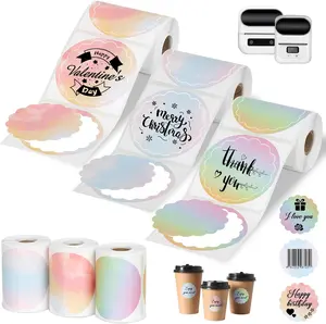 3 Rolls Thermal Labels Custom Sticker for Phomemo M110 M220 M221 M120 M200 Label Maker Printer 50x50MM Gradient Colorful Flower Edge Waterproof Address Label Paper for DIY,Design,Price,Name