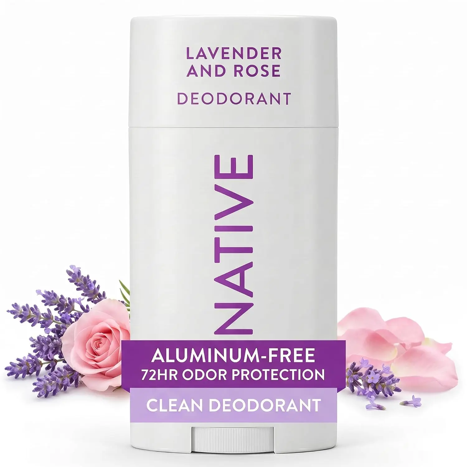 Native Aluminum-Free Deodorant for Women and Men - Naturally Derived Ingredients, 72-Hour Odor Control, Lavender & Rose Scent, 2.65oz