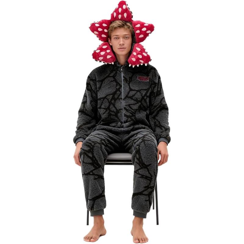 Novelty Demogorgon Onesie Costume | Stranger Things Pajamas for Adults & Kids | Hooded Jumpsuit Christmas Sleepwear, Fleece PJS for Cosplay, New Year Gifts