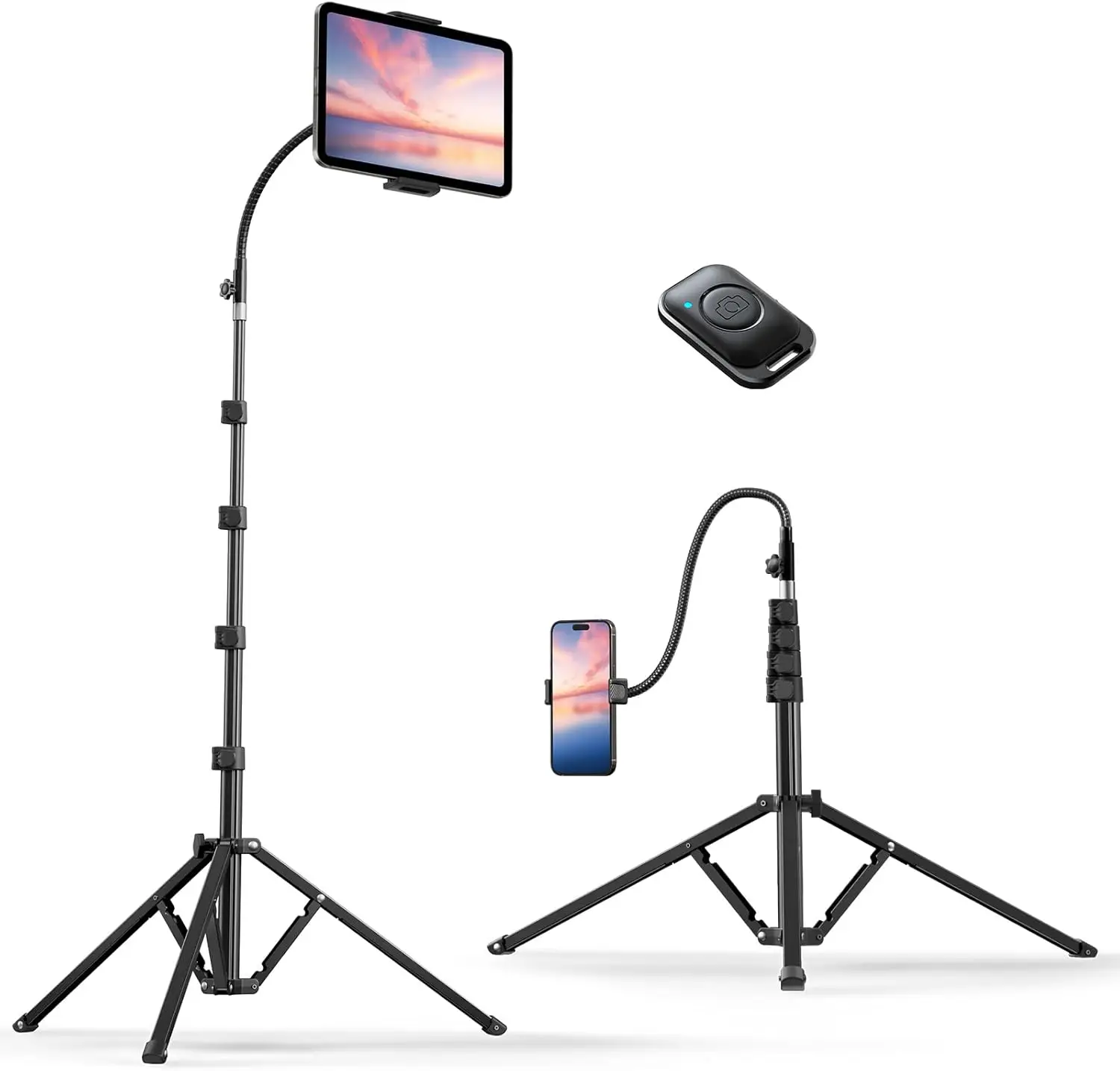 Weilisi 82" Tall Heavy Duty Phone Stand for Recording, Tablet Stand Holder with 15" Adjustable Gooseneck, Overhead Selfie Tripod for iPhone/iPad/Andro