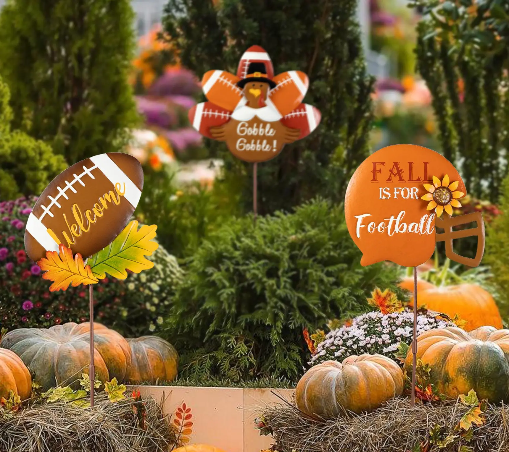 Glitzhome 24"H Thanksgiving Football Turkey Yard Stake