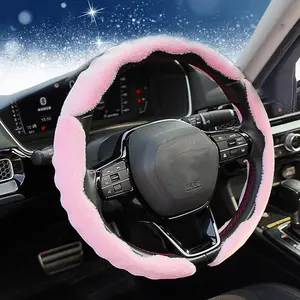 3PCS Segmented Road Comforts Steering Wheel Cover, Fluffy Car Wheel Covers for Women/Girls/Ladies，Soft Wool Fur Steering Wheel Protector, Universal 14 1/2 inches to 15 inches