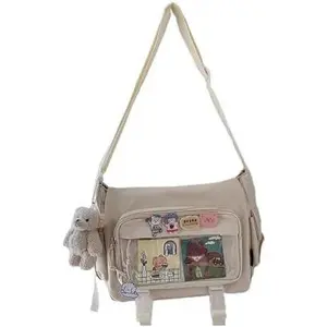 Kawaii Crossbody Ita Bag for Women with Pin & Plush Bear -  Messenger Bags Y2K  Backpack