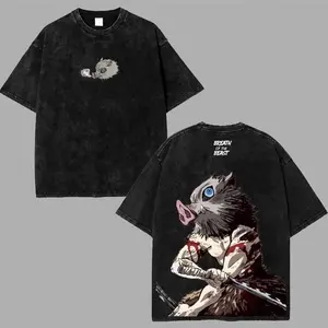 Inosuke Hashibira Beast Breathing V4 Demon Slayer Kimetsu No Yaiba Anime Double Printed Acid Washed Tee T-Shirt Top 90s Graphic Tees Merch Unisex