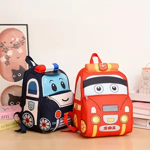 (New)Kids' Favorite Cartoon Police Car 3D Lightweight Backpack |     Casual Style with Adjustable Strap, Lining, Zipper Closure