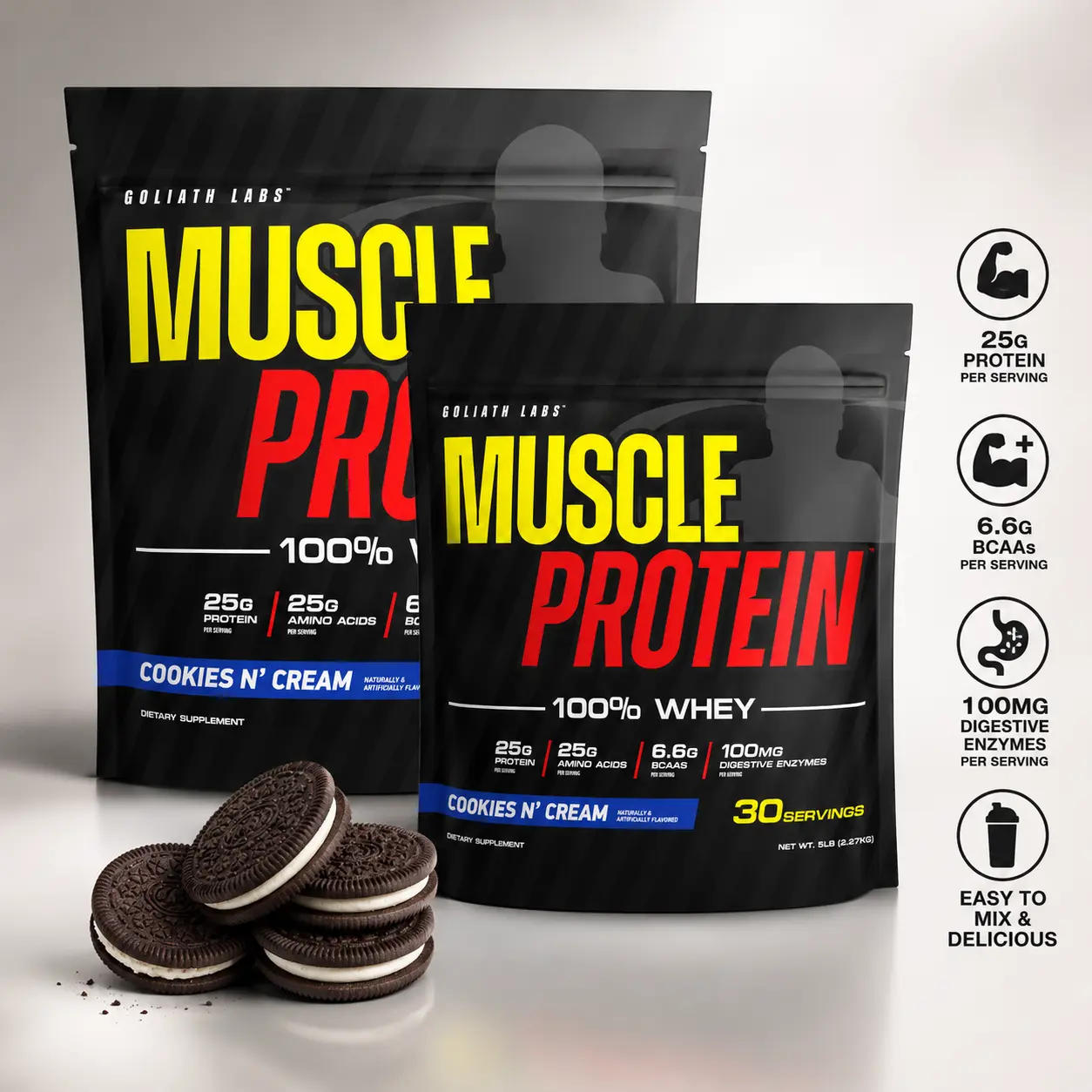 Goliath Labs Muscle Protein Bundle - 100% Whey Protein Powder for Muscle Growth, Recovery, Gym, Fitness, 25g Protein Healthcare Supplement