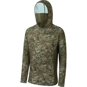 Men’s UPF 50+ hunting shirt set with mask, long sleeves, camouflage fishing hoodie—breathable, seamless sports outfit set; jersey trend