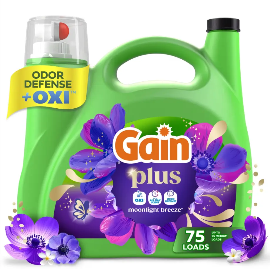 Laundry Detergent Liquid, Now with Odor Defense + OXI, Moonlight Breeze, 99 fl oz, 75 Loads