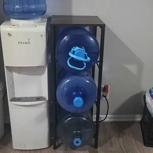 【summerfinds】VEVOR Water Jug Holder, 4 Tiers 3 and 5 Gallon Water Bottle Holder for 3 Bottles, Heavy Duty Jug Rack Organizer with Storage Shelf, Detachable for Kitchen, Office, Living Room, Black and Brown