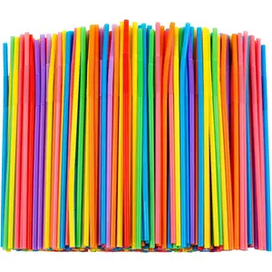 300 count Colorful Flexible Plastic Straws,  Disposable Bendy Straws, 10.2" Long and 0.23'' Diameter