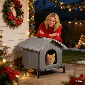 Outdoor Cat House Weatherproof and insulated Oxford fabric construction Suitable for indoor and outdoor use Foldable and easy to assemble Includes soft, warm cushion Durable pet shelter designed for stray cats and small animals