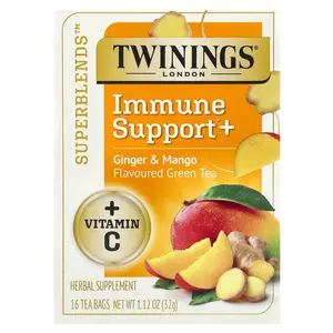 Twinings Superblends™, Immune Support+ Green Tea, Ginger & Mango, 16 Tea Bags, 1.12 oz (32 g)