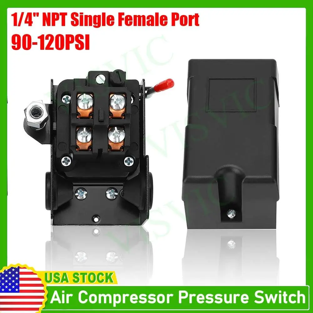 Heavy Duty Corrosion Resistant Air Compressor Pressure Switch Valve - 90-120psi, Single Port, 26A Contacts, Adjustable Range, Automotive & Motorcycle Engine Transmission Repair Tool