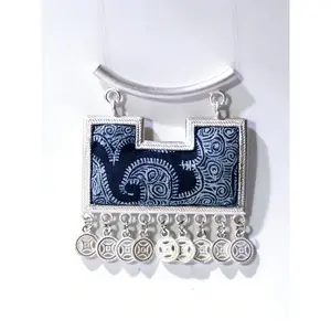 Authentic Handmade Necklace |     Hand-Embroidered Ethnic Style Silver Pendant with Vintage Finish