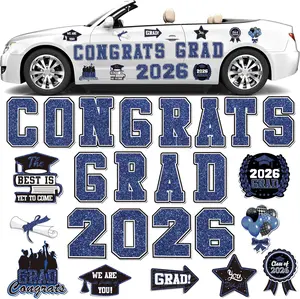 2026 Graduation Car Magnet Decoration 25Pcs, Magnetic Congrats Grad 2026 Refrigerator Garage Door Stickers, Class of 2026 Graduation Car Magnet Decal for Parade Decor Graduation Party Supplies (Blue)