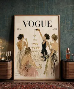 Champagne Tower Art Print  Vintage Fashion Retro Magazine Cover  Elegant Women Poster
