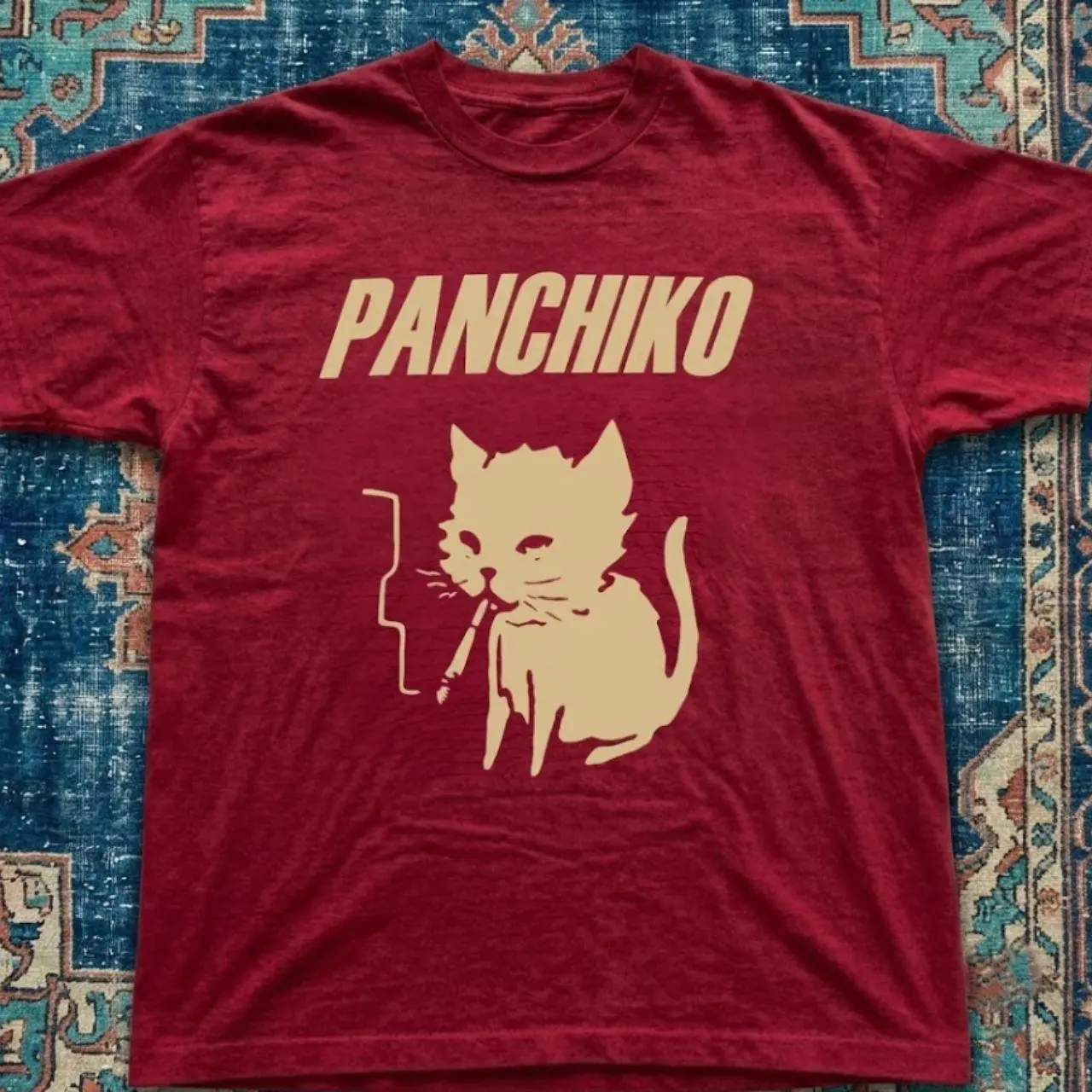 Panchiko T-shirt Vintage Panchiko Smoking Cat Graphic Tee, Retro Indie Rock Band Shirt, Loose Fit Unisex Top