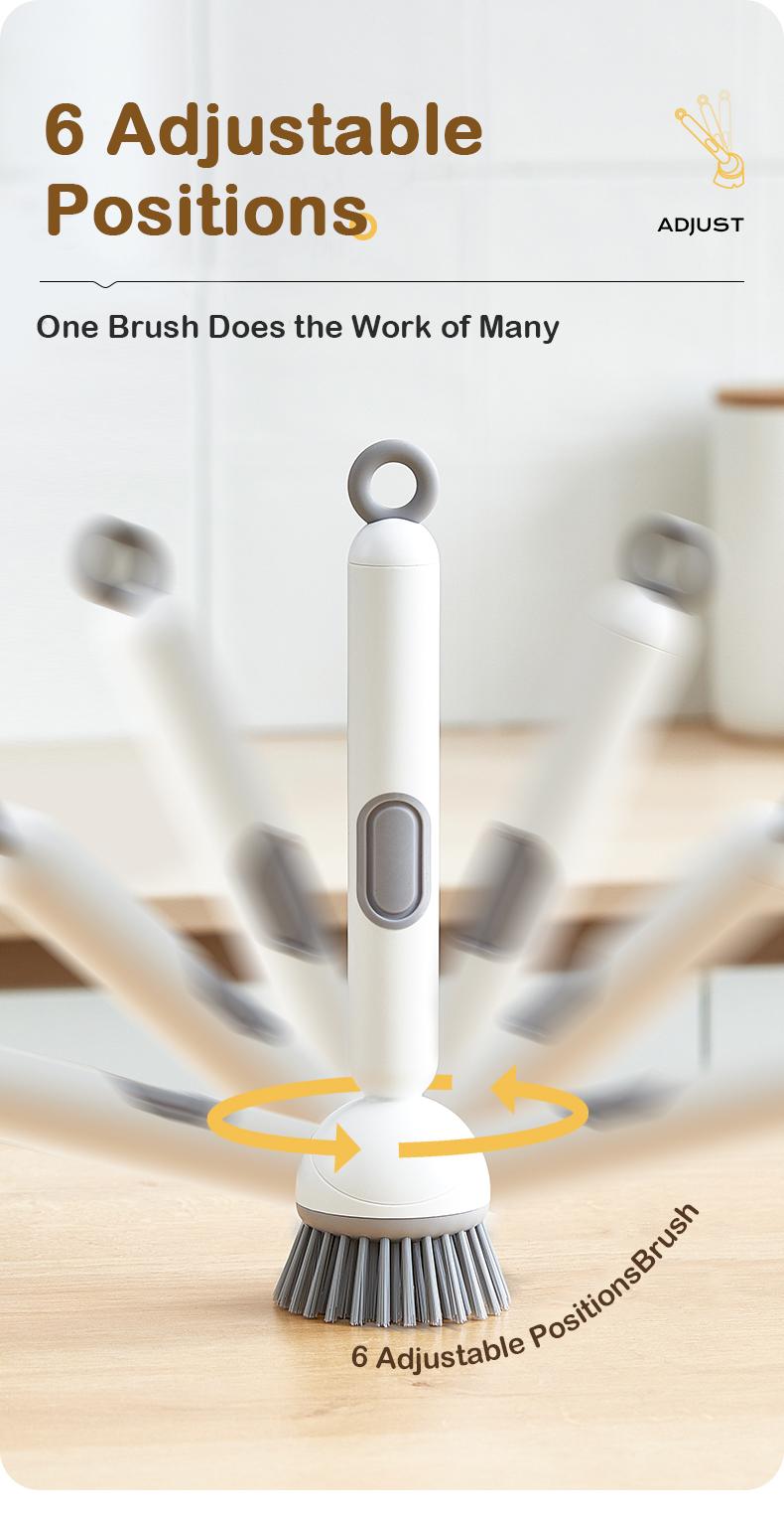 6-in-1 Dish Brush with Detergent Dispenser 360° Rotating Scrubber for Pots Pans Dishes & Utensils Adjustable Angles Non-Slip Grip Handle Durable PET Bristles Ergonomic Design Anti-Slip Grip Integrated Soap Dispenser 6-in-1 Dish Brush with Detergent Dispenser 360° Rotating Scrubber for Pots Pans Dishes & Utensils Adjustable Angles Non-Slip Grip Handle Durable PET Bristles Ergonomic Design Anti-Slip Grip Integrated Soap Dispenser