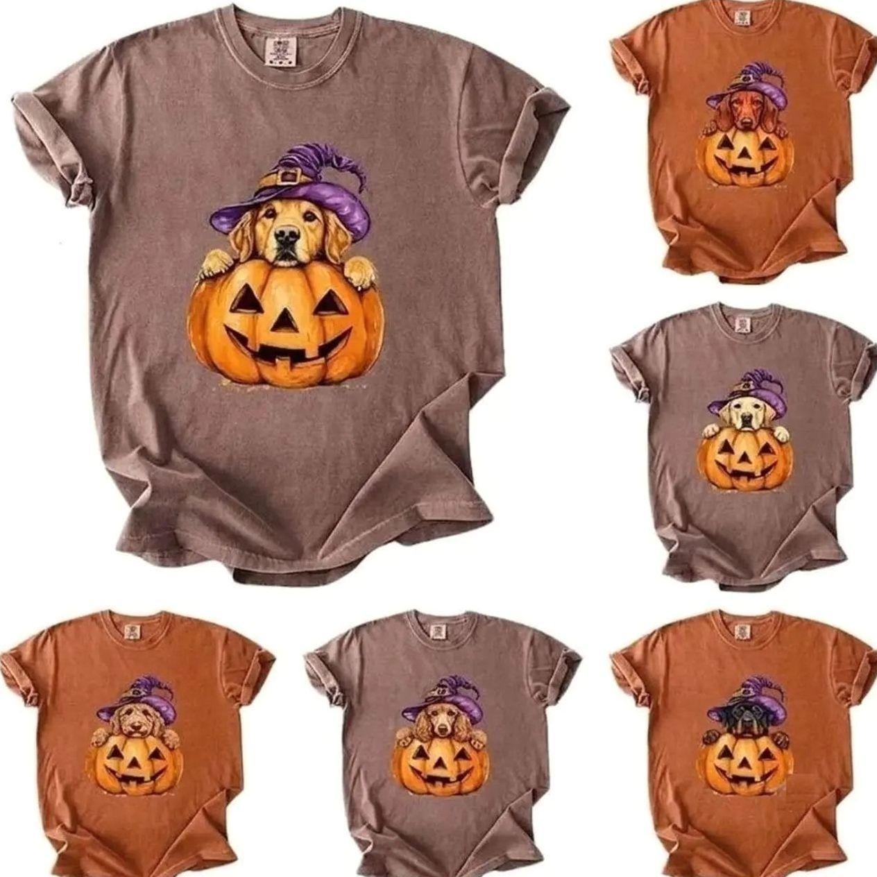 Comfort Colors Custom 50+ Dog Breeds Pumpkin Dog Halloween T-Shirt, Personalized Pumpkin Dog Graphic Tee, Custom Pet Portrait Shirt, Spooky Season Dog Mom Apparel, Cute Pet Lover Gift, Fall Outfit for Women & Men