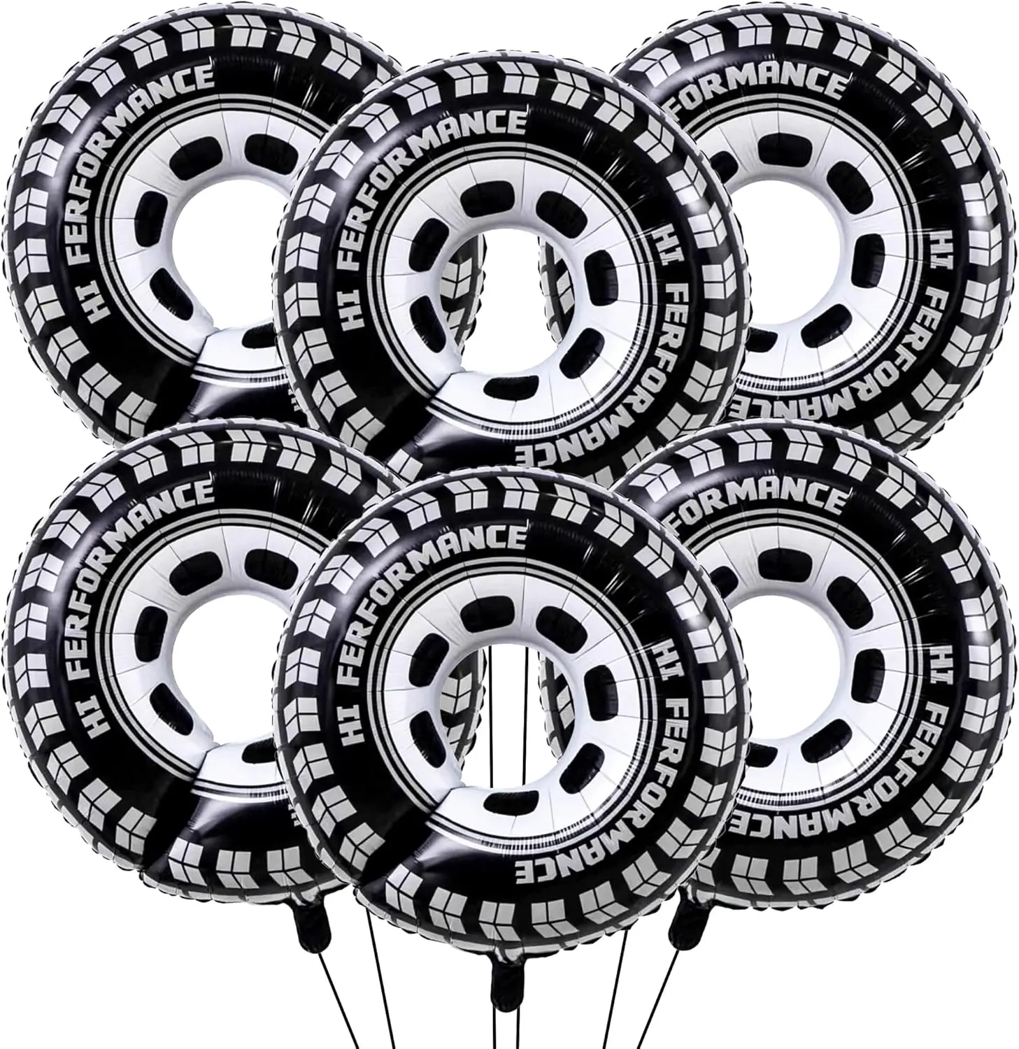 30-Inch Wheel Tire Balloons (6-Count) for Racing Theme Birthday Party Decorations, Garage Banners, Eye-Catching Photo Props & Shower Supplies