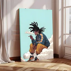 Black Anime Afro Urban Culture Street Art Print - Waterproof Unframed &frame Style Wall Art, House Decor Accessory for Living Room home