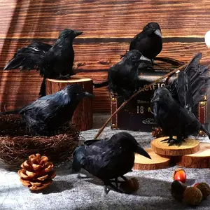 Vintage Style Raven Figurines with Lifelike Feathers, Perfect for Indoor Halloween Decor, Gothic Home Decoration