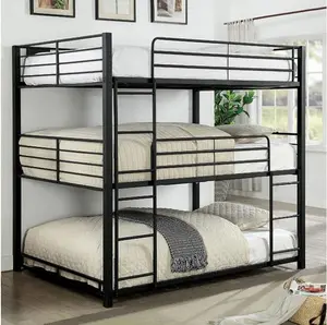 Carolyn Triple Twin or Full Metal Bunk Bed – Space-Saving Design with Sturdy Steel Frame in Black Finish