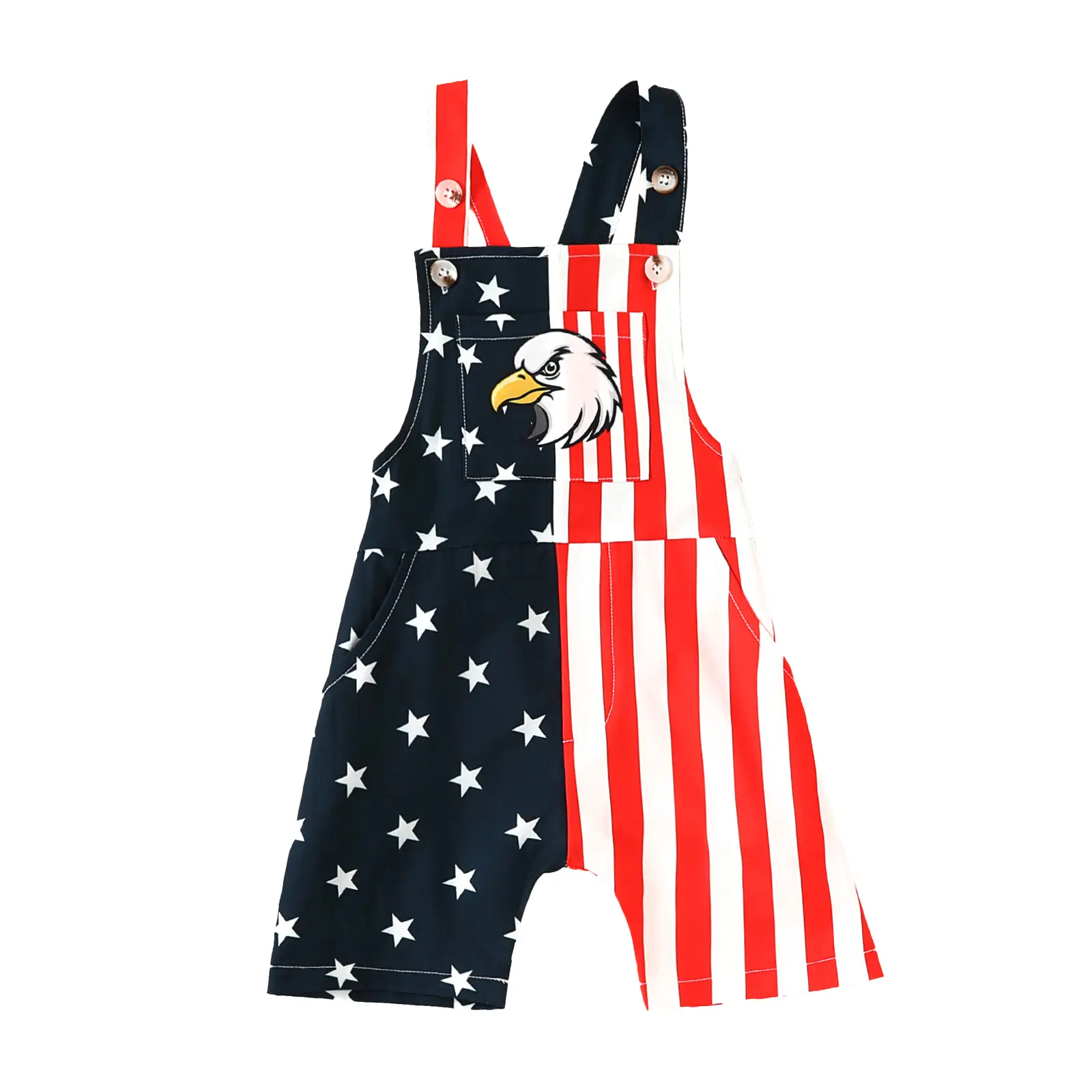 4th of July Toddler Baby Girl Boy Outfit American Flag Overalls Romper with Pocket Shorts Jumpsuit