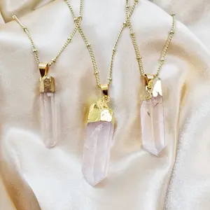 RAW CLEAR QUARTZ | 14K Gold Beaded Satellite Gemstone Necklace