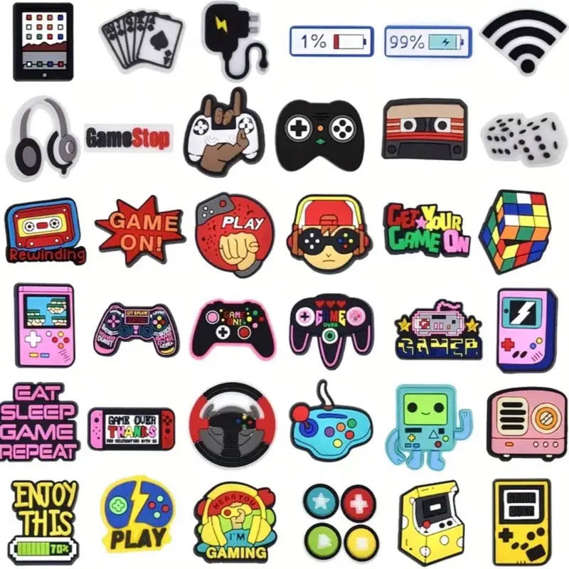Gamer Shoe Charms - 10 Piece Set of Fun Footwear Charms Featuring Game Themes and Accessories for Gaming Fun