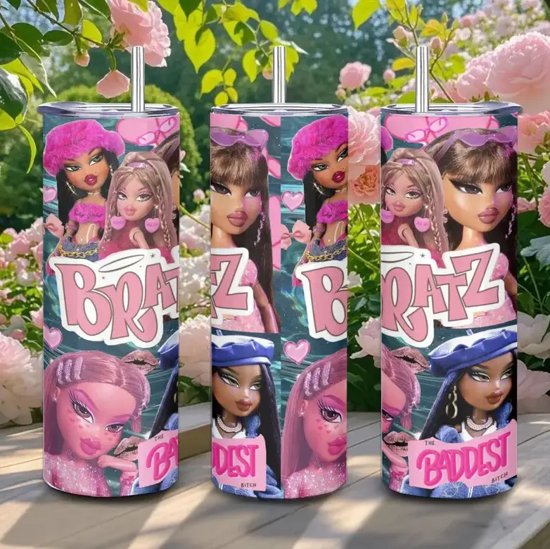 [Y2K Glam, Fashion Dolls & Iconic Style Aesthetic] 20oz Bratz Doll Tumbler, Stainless Steel Travel Mug, Insulated Cup - with Straw Lid & Gift Box