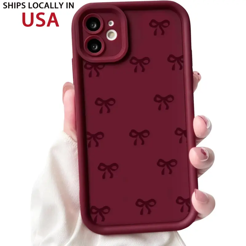 NITITOP iPhone 11 Phone Case Cover, Women's Cute Stylish Bow Knot Ribbon Design, Soft TPU Shockproof Protective Shell with Full Camera Protection, Waterproof Mobile Accessory - Wine Red