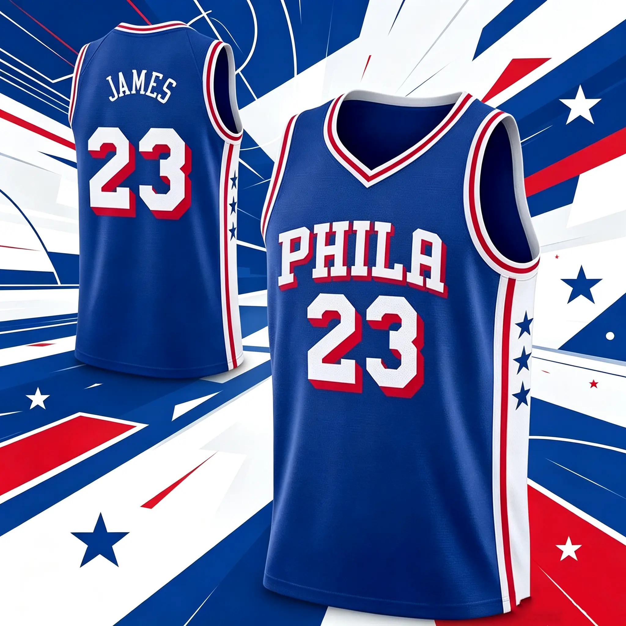 Unisex Basketball #23 James Philadelphia Team Swingman Jersey - Icon Edition - Royal（blue）