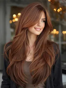 26 Inch Long Hair High Temperature Fiber Full Head Synthetic Wig, Fashionable Holiday Christmas Style, Elegant and Trendy, Heat Resistant Wig, Straight Wig