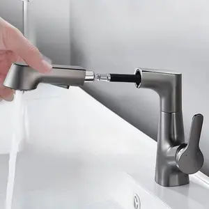 Single-Hole Pull-Out Rotating Faucet – Retractable Spout & Valve Core Faucet, Adjustable Hot & Cold Water Control for Bathroom Sinks Use | Homeowners