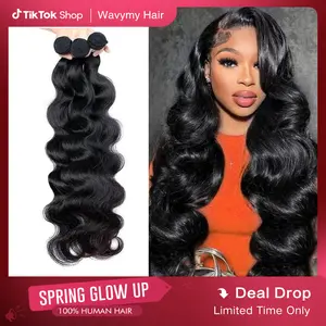 Dealsforyoudays Wavymy Budget Fridendly Brazilian Virgin 100% Human Hair Bundles Body Wave Quick Weave Sew In/Glue In Viral Hair Bundles Natural Color