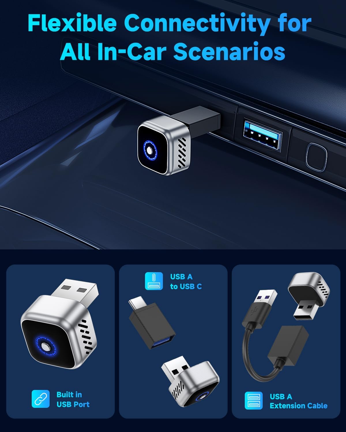 Fahren Wireless CarPlay Adapter, Wired to Wireless CarPlay Converter, Easy Plug & Play, USB Plug Design for Factory Wired CarPlay Vehicles