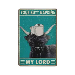 Funny Cow Pattern Bathroom Wall Decor Sign, Vintage Metal Tin Sign for Toilet or Bathroom, Wall Art